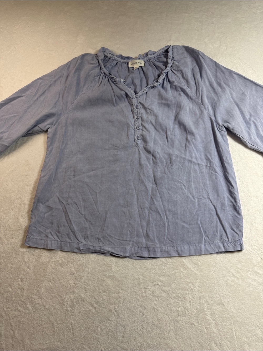 cloth & stone Light Blue Ruffle Trim Henley Blouse for Anthropologie